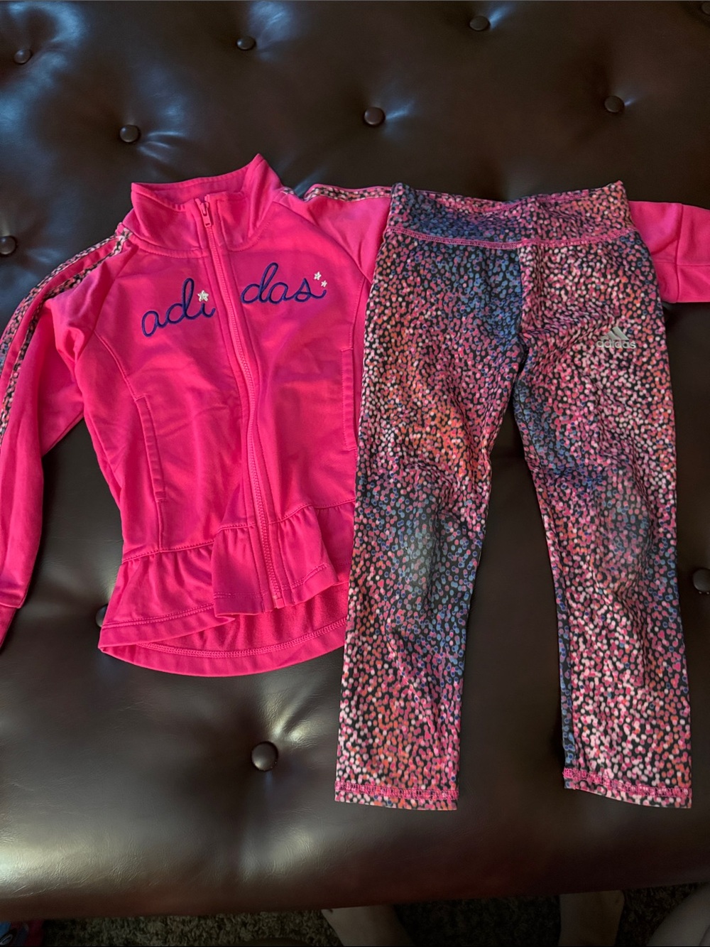 adidas Girls Pink Zip Jacket with Patterned Leggings